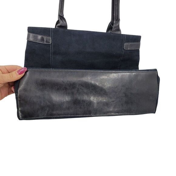 Kenneth Cole Black Suede Top Handle Tote & Mini Bag Wallet Contrast Stitching - Picture 12 of 16